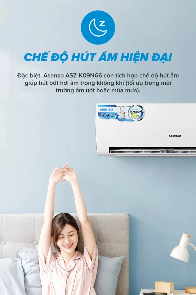 Máy lạnh ASANZO Inverter 1 HP K09-N66 Gas 410